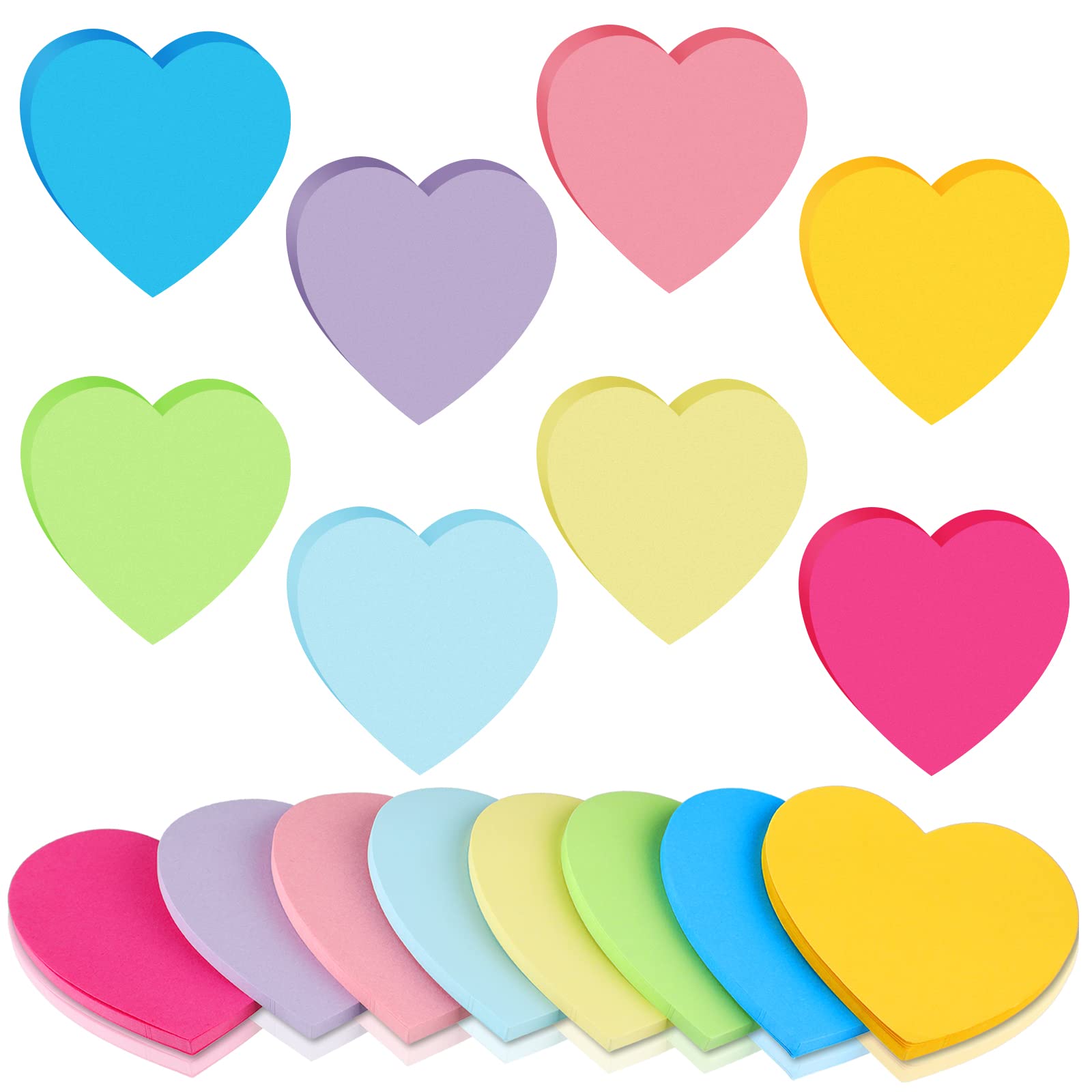 Photo 1 of Nezyo Heart Shaped Sticky Notes 1080 Sheets 3 x 3 Inch Valentine's Day Heart Sticky Notepads Self Cute Notes Bright Colorful Memo Pads Power Note Pads for Reminders Home Office School 8 Color(24 Pcs)