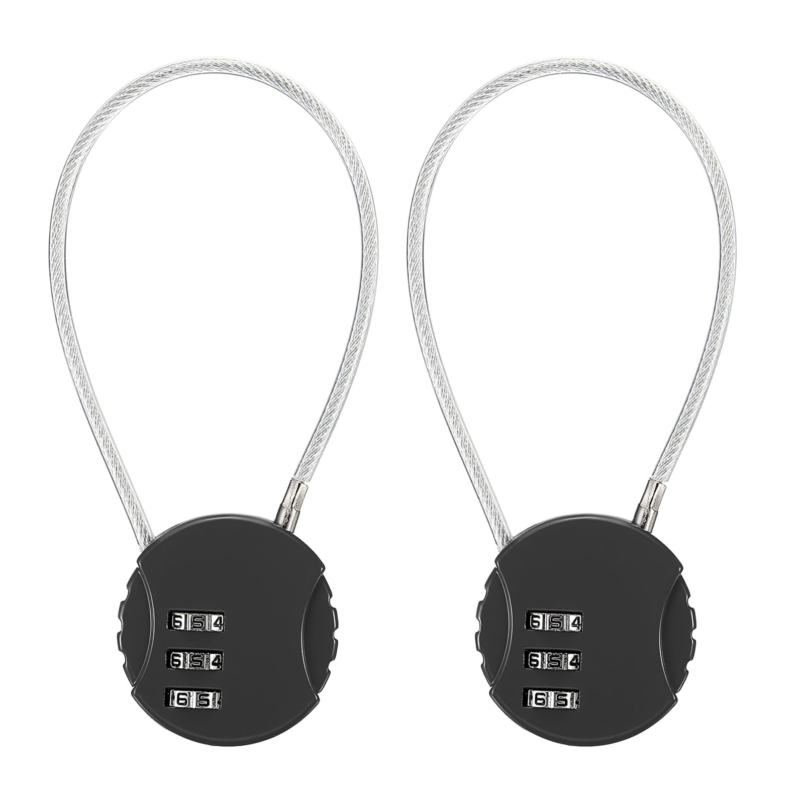 YOKIVE 2 Pack Combination Locks, 3 Digit Outdoor Waterproof Code Padlock | Wire Rope Locks Great for Luggage, Gym Lockers, Bicycles, Backpacks (Black, 7.8-Inch)
