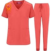 M&M SCRUBS Women's Jogger Scrub Set Cool Stretch Nursing Uniform Top & Jogger Pant