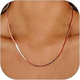 ChainsHouse Flat Snake Chain Herringbone Choker Necklace for Women, Stainless Steel/Rose Gold/18K Gold Plated Dainty Adjustable Simple Short Layered Necklaces, 12"/15"/18" with 3.5" Extender