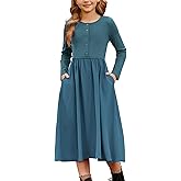 GRACE KARIN Girls Spring Long Sleeve Dresses Girl Casual Maxi Dress with Pockets Kids Formal Party Dress