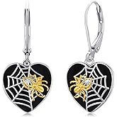 Skull/Pumpkin/Skeleton Hand/Ghost/Spider Earrings 925 Sterling Silver Halloween Heart Dangle Drop Leverback Earrings Gothic Punk Jewelry Gifts Halloween for Women