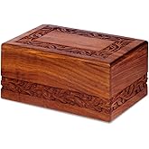 S.B.ARTS Wooden Keepsake Urn Box, Cremation Urns for Human Ashes, Handcarved Decorative Memorial, Wood Casket for Pets, Cat, Infant, Adult Memorial, Burial Urns for Ashes - Medium