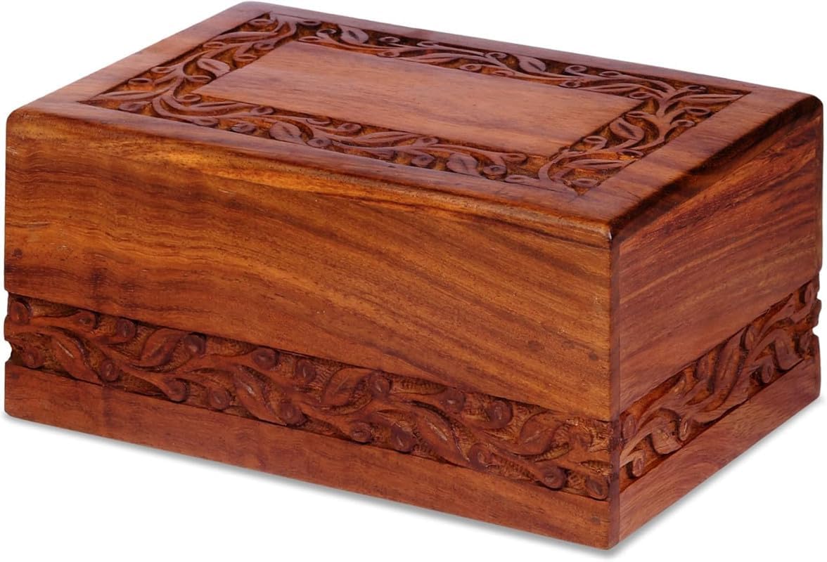 S.B.ARTS Wooden Keepsake Urn Box, Cremation Urns for Human Ashes, Handcarved Decorative Memorial, Wood Casket for Pets, Cat, Infant, Adult Memorial, Burial Urns for Ashes - Medium