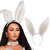 Aceorna White Bunny Ears Furry Rabbit Ears Headbands Cute Easter Bunny Head Bands Halloween Hair Accessories for Women