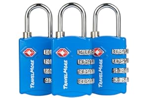 TRAVELMORE 3 Pack TSA Luggage Locks with 4 Digit Combination – Heavy Duty Set Your Own Padlocks for Travel, Baggage, Suitcases & Backpacks - Blue