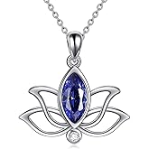 YFN Lotus Necklace Sterling Silver Birthstone Pendant Lotus Jewelry Mothers Day Birthday Gifts for Women