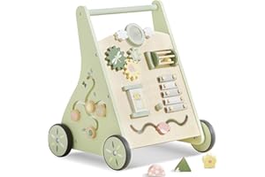 Beright Wooden Baby Walker Push and Pull Learning Activity Walker Kids’ Activity Toy Multiple Activities Center Develops Motor Skills & Stimulates Creativity(Green)