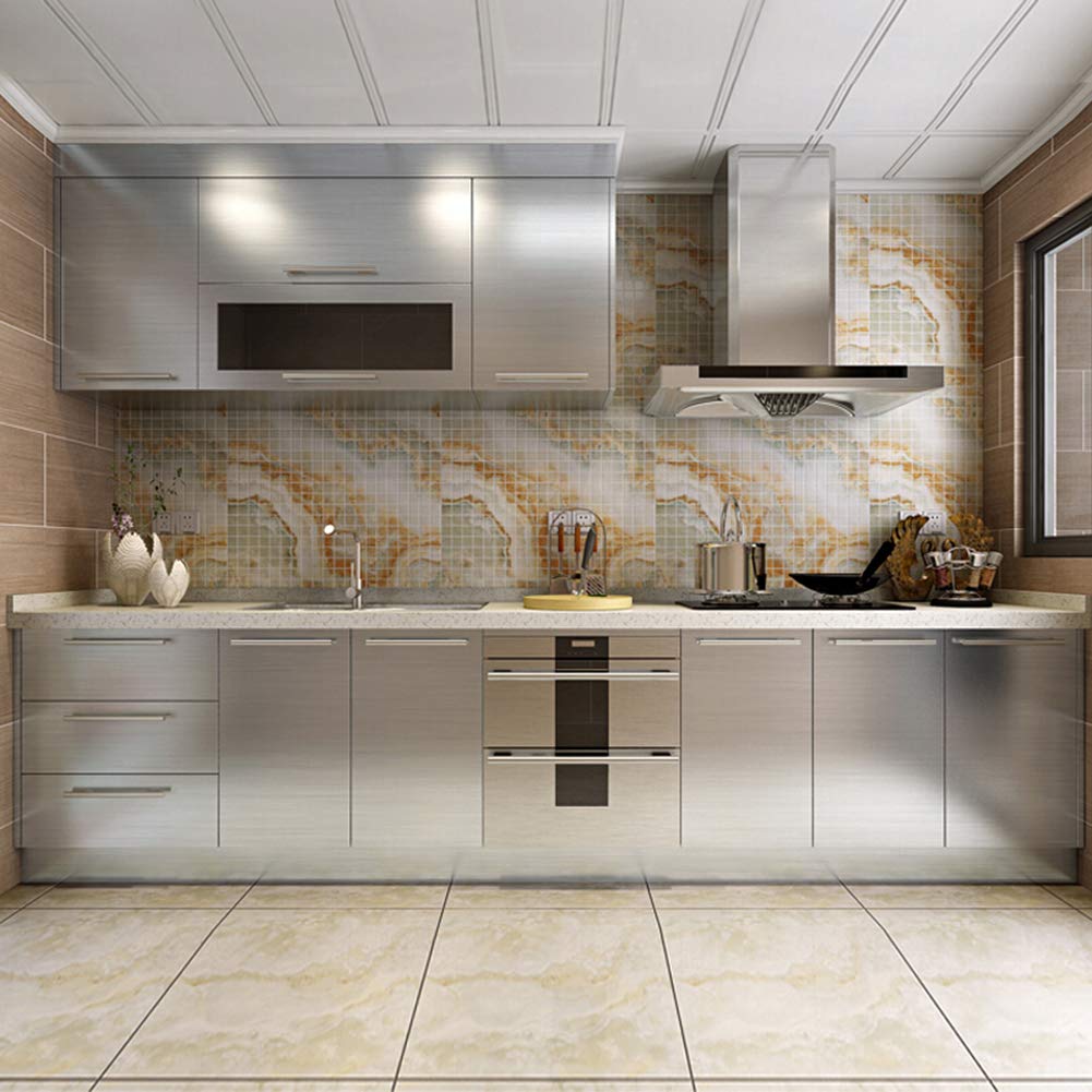 Livelynine Brushed Nickel Peel and Stick Wallpaper Silver Stainless Steel Contact Paper for Appliances Dishwasher Fridge Refrigerator Wrap Cover Adhesive Decorative Vinyl Film 15.8x78.8 in