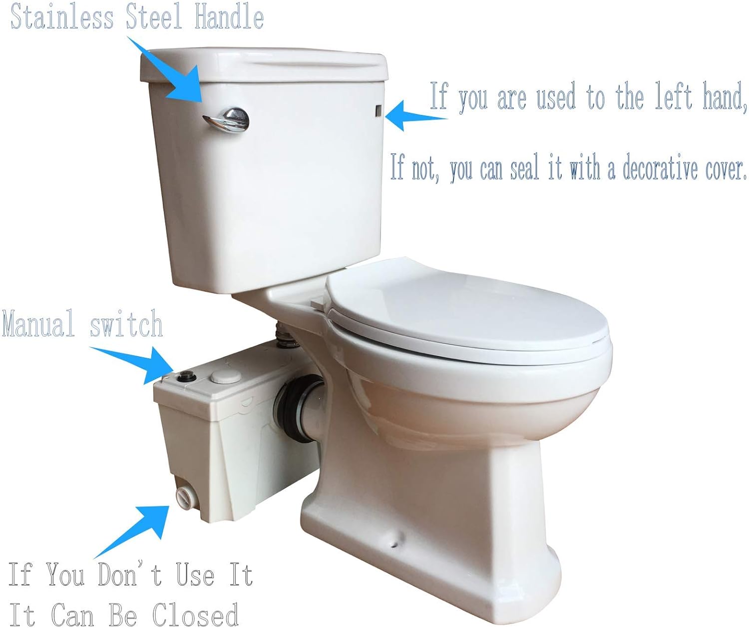 Sanimove 500W Macerator Pump Toilet Three Piece Round Bowl Toilet with Macerating Pump Macerating Upflush Toilet Kit Macerating Toilet - - 
