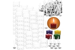 Grcdoyvl 100 pcs Tea Light Candle Cups-Plastic Clear Candle Making kit -100 pcs Candle Wick - Candle Wax Jars molds for DIY Candle Making Supplies