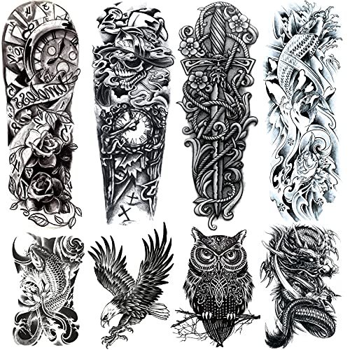 4 Sheets Large Arm Temporary Tattoos and 4 Sheets Black Full Arm Sleeve