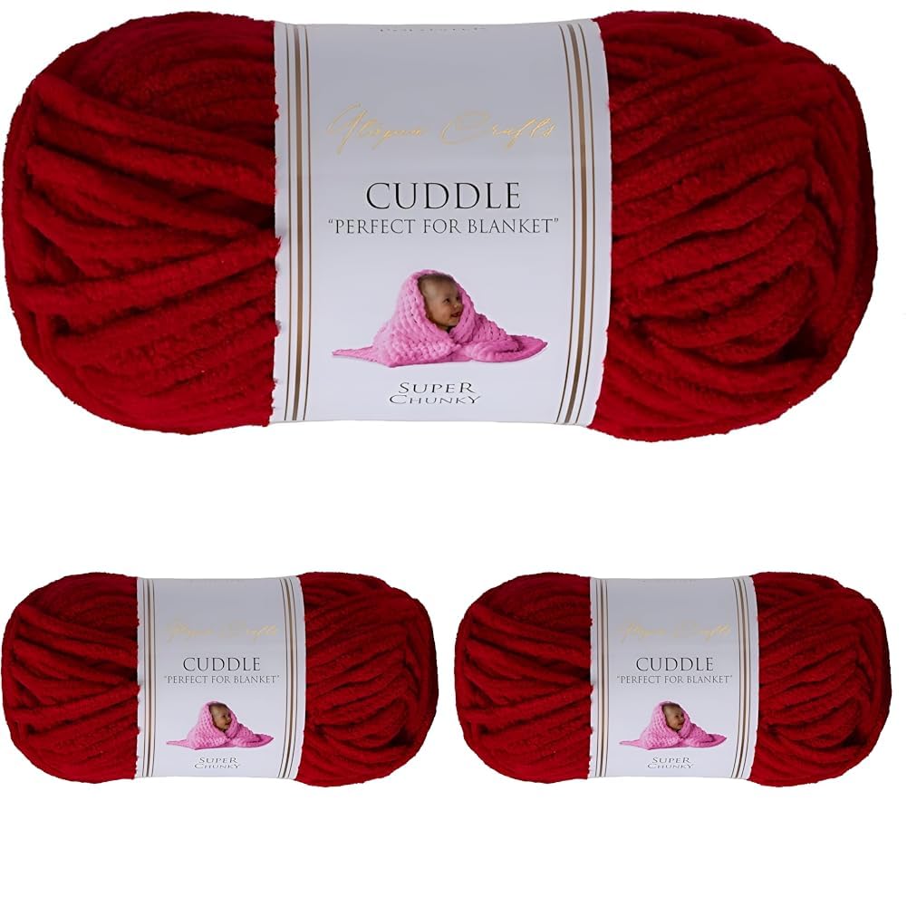 Utopia Crafts Cuddle Super Chunky Chenille Soft Yarn for Knitting and Crochet, 100g - 60m (Wine) (Pack of 3)