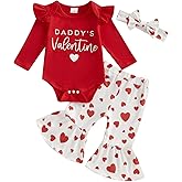 Linlinchuli Valentines Day Baby Girl Outfit Newborn Heart Print Long Sleeve Romper Flared Pants Set Infant Clothes