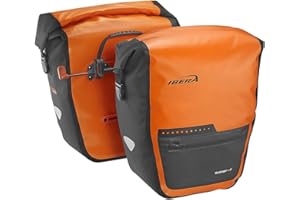 Ibera Bike Bag Panniers For Bicycles 30L (Pair) Waterproof -Bike Panniers PakRak Clip-On Quick-Release - Bike Saddle Bags For Rear Rack with Rain Cover - Pannier Fits Most Bicycle Racks (Orange)