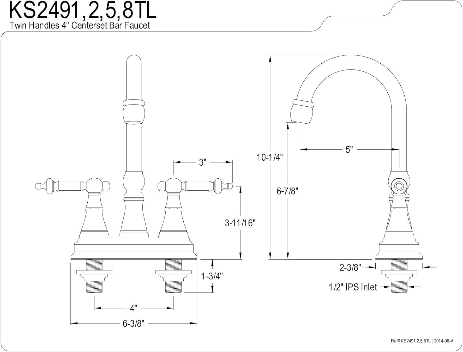 Kingston Brass Ks2492tl Tuscany Bar Faucet Polished Brass