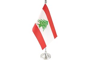 GentleGirl.USA Lebanon Table Flag, Stick Small Mini Lebanese Flag Office Table Flag on Stand with Stand Base, International Festival Decoration,Lebanese Theme Party Decoration,Home Desk Decoration