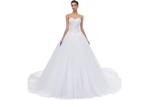 Likedpage Sweetheart Tulle Ball Gown Wedding Dress, A-line Bridal Gown with Train