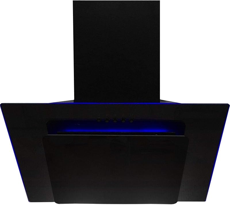 SIA 90cm Black Glass Angled Kitchen Cooker Hood with LED Mood Lighting