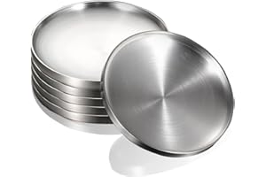 CAMBUY Stainless Steel Plates 6 Pcs Metal Double Layered Dinner Plates Unbreakable Dinner Dishes Set for Kitchen Home Camping