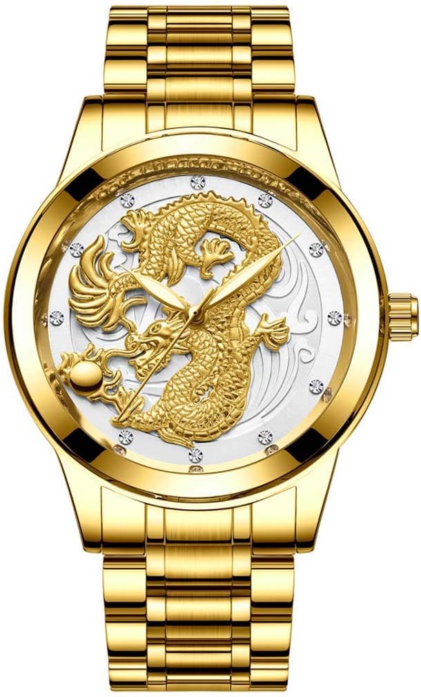 Crylee Luxury Couple Table Luminous Quartz Ultra-Thin Steel Belt Watch Phoenix Dragon Gold Business Hollow Men's Automatic Mechanical Men's Watch Steel Belt Watch