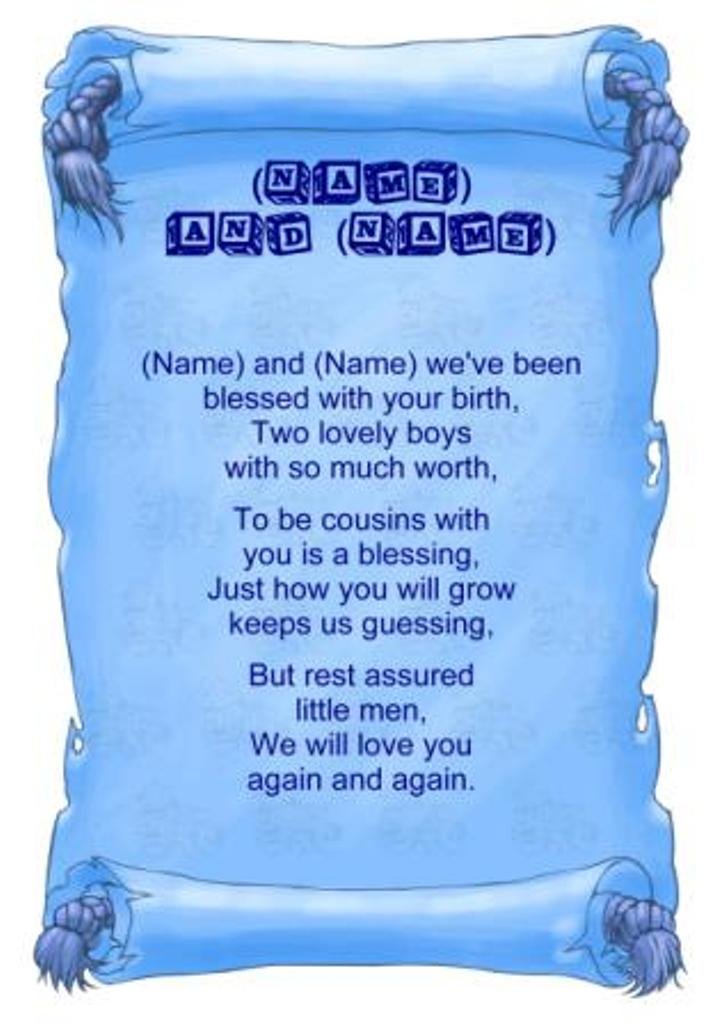 Personalised Poem Baby Twins Boy Cousins Gift Print Amazon.co.uk