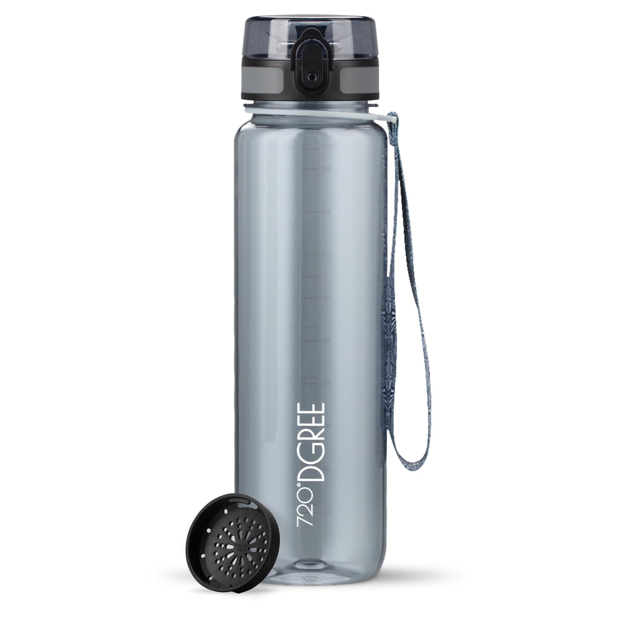 720°DGREE Water Bottle 1l “uberBottle“ crystalClear +Sieve - BPA-Free Tritan, Leakproof, Reusable Drinking Bottle - Sports Bottle for Men, Woman, Office, Gym, Fitness, Outdoor, Hiking, Cycling, Travel
