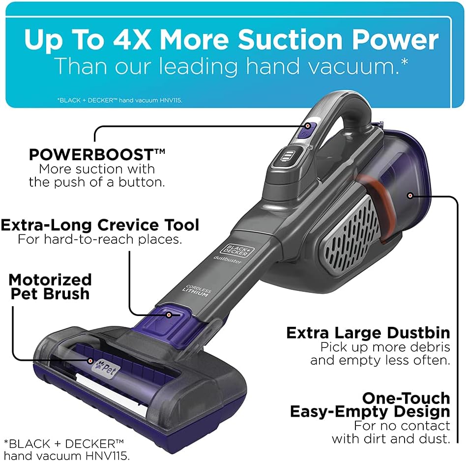 BLACK+DECKER Dustbuster Handheld Vacuum for Pets, Cordless, AdvancedClean+, Gray (HHVK515JP07) -