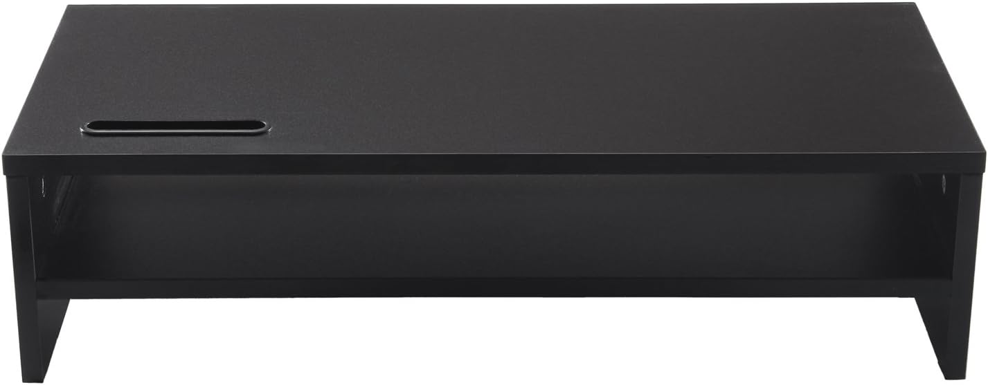 Ttap Black Wooden Monitor Two Shelf Stand Computer Laptop TV Screen Riser Desk Organiser 54cm L x 24.5cm D x 14.4cm H (with Smartphone holder) - Image 4