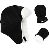 Baby Winter Hat Sherpa Toddler Boy Trapper Hats and Mittens Set Warm Fleece Infant Beanie Gloves