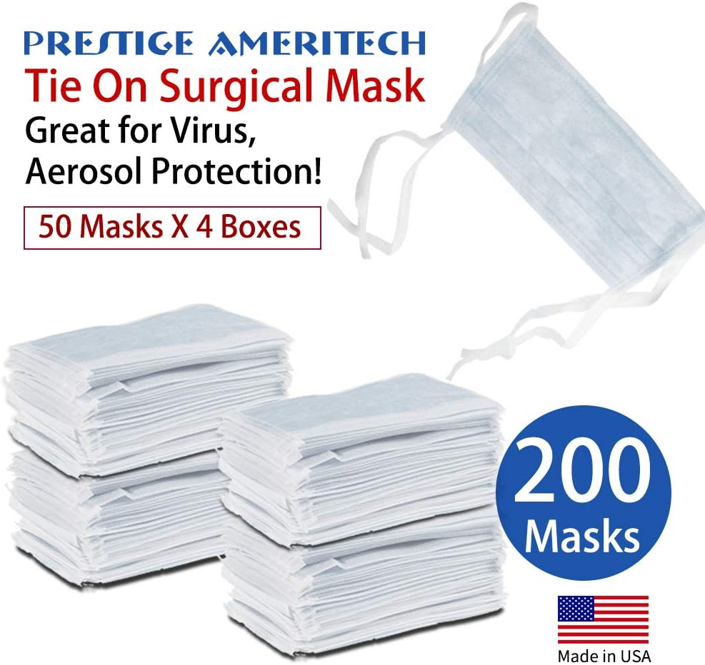 3Ply Professional Surgical Mask - Disposable Medical face Masks with Elastic Tie-on, Great for Dust, Germ and Virus Protection and Personal Health (200pcs)