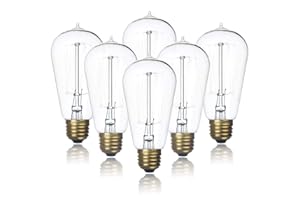 Jslinter 6-Pack Edison Light Bulb, Warm White 2200K Old Fashioned Incandescent Light, 60 Watt Dimmable ST58 Antique Vintage Style Light, Clear Glass e26 Base(60w/110v)