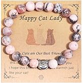 COLORFUL BLING Natural Stone Cat Bracelet to A Crazy CAT Lady Bracelet Cute Tabby Cat Tuxedo Cat Animal Bracelet Lover Gifts for Women Cat Mon Dad