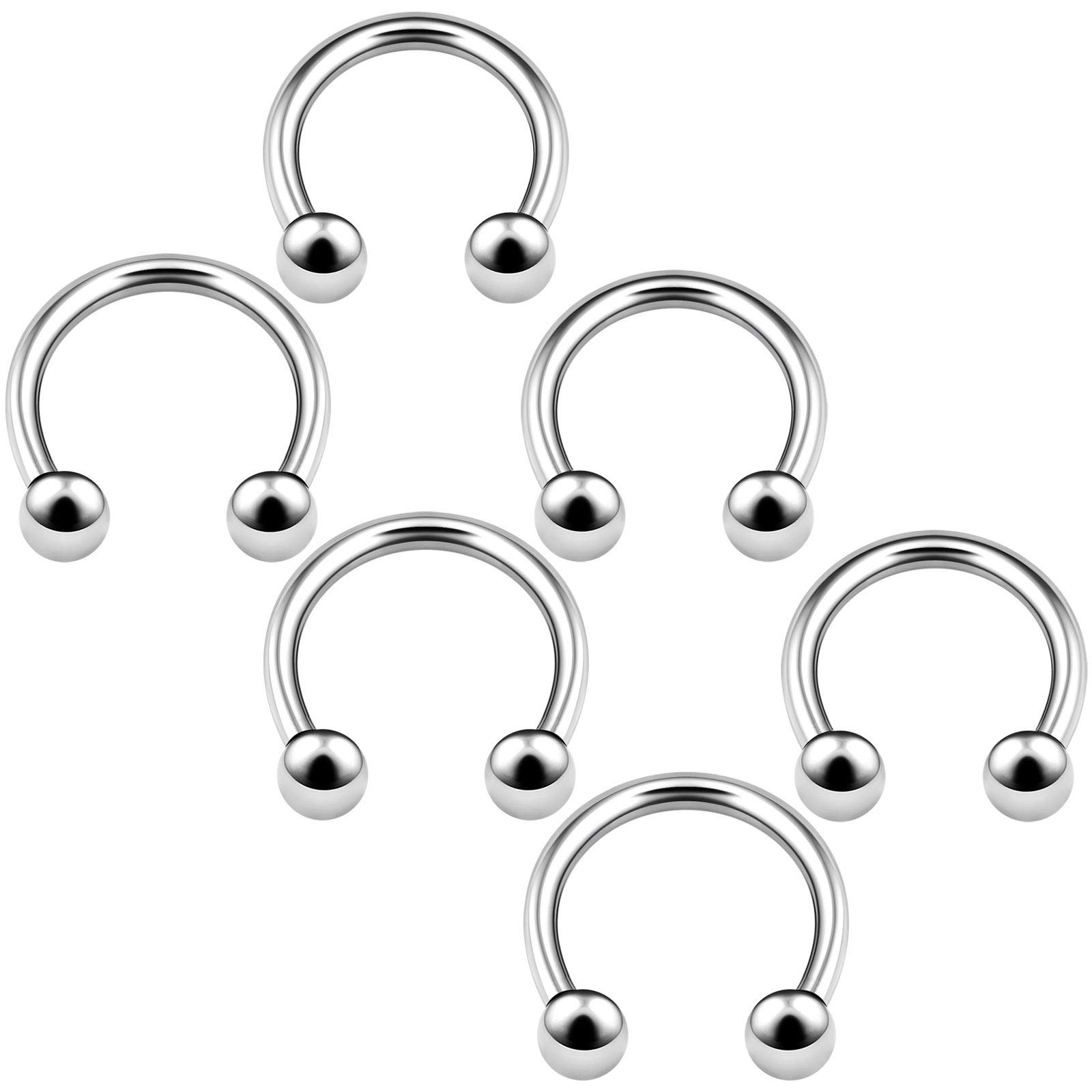BanaVega 6PCS Stainless Steel Circular Barbell 14g 10mm 12mm 4mm Ball Cartilage Septum Nose Lip Earring Tragus Piercing Jewellery 4658