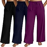 Neer 3 Pack Women's Plus Size Pants Wide Leg Lounge Yoga Pants Casual Baggy Drawstring High Waist Sweatpants with Pockets