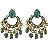 Bollywood Chandelier Statement Tassel Dangle Indian Earrings Antique Boho Imitation Rhinestone Beaded Jhumka Drop Dangling Stud Lightweight Vintage Indian Jewelry Holiday Gifts for Women
