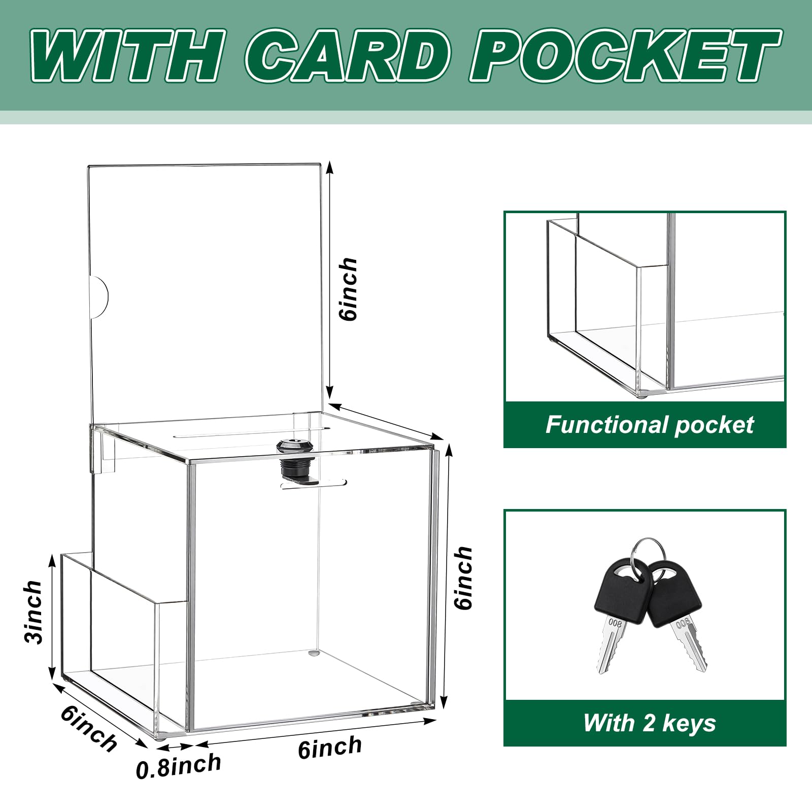 Condition photo showing New/Like New for teling acrylic suggestion box with card pocket safe donation box with lock and sign plate for voting