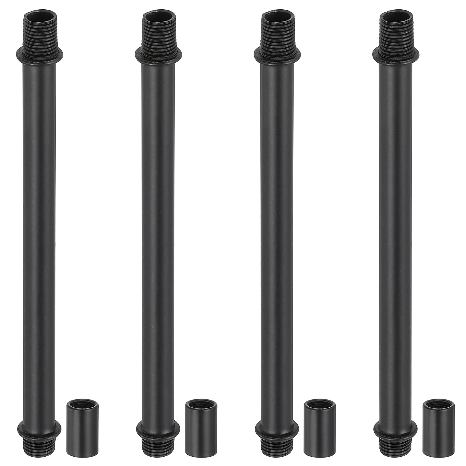 PATIKIL Straight Pipe Lamp Stems Rod Kit, 4Set M10 Carbon Steel 150mm(5.91") Long Double End Thread Rod with Coupling Nuts Sleeve Connector for Table Lamps Chandeliers, Black