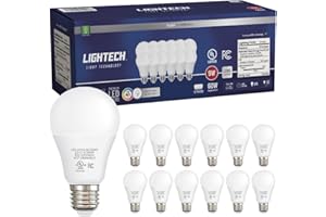 LIGHTECH A19 LED Light Bulbs, 12 Pack, 60W Equivalent, 9W Daylight 5000K LED Light Bulb, 810 LM, Bedroom, Living Room, Office, Garage, Daylight LED Light Bulbs, Light Bulbs, Non-Dimmable, E26, UL Listed