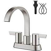 Aolemi Bathroom Faucets for Sink 3 Hole,4 Inch Centerset Waterfall Faucet 2 Handle for Bathroom Sink with Pop-Up Drain and Supply Lines Brushed Nickel