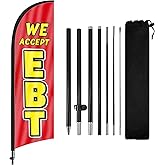 We Accept EBT Advertising Swooper Flag Banner, We Accept EBT Feather Flag with Flag Pole and Ground Stake, Advertising Feather Banner Sign for We Accept EBT Business 8Ft