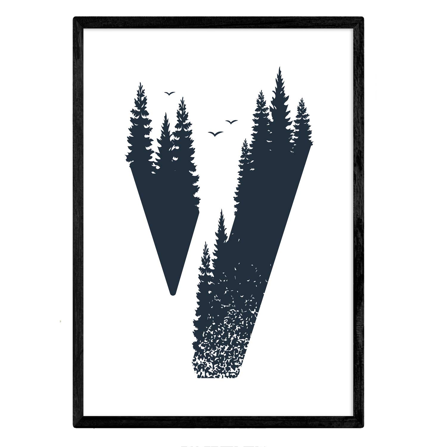 Nacnic Letter V with forest and birds. Naturaleza.Posters of letters with design. A3 size unframed — image 1