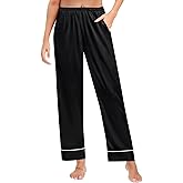 SWOMOG Women's Silk Satin Pants Wide Leg Pajama Bottoms Palazzo Lounge Pants Casual Loose Trousers Pj with Pockets