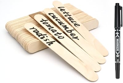 KINGLAKE 100Pcs Wooden Plant Labels with Pen 15x1.6cm Garden Markers