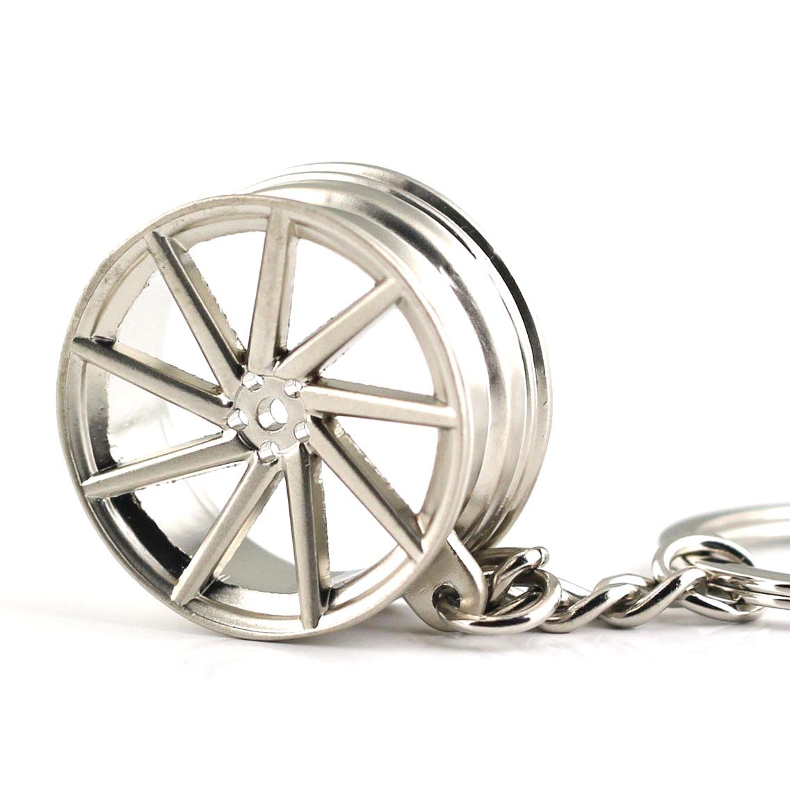 Creative Hot Auto Part Model Wheel Rim Tyre Keychain Keyring Key Chain Ring Keyfob (Silver)