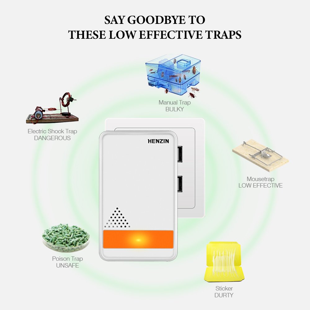 [2018 Upgrade] Ultrasonic Pest Repeller - Electronic Insect Control Repellent (Non-Toxic,Anti Insects, Bugs,Mouse,Mosquitos, Cocoroach,Spiders) - Human & Pets Safe (2-Pack)