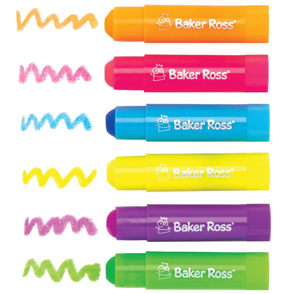 Baker Ross AT769 neon poster paint sticks in classic colours - pack of 6 x 10g, assorted