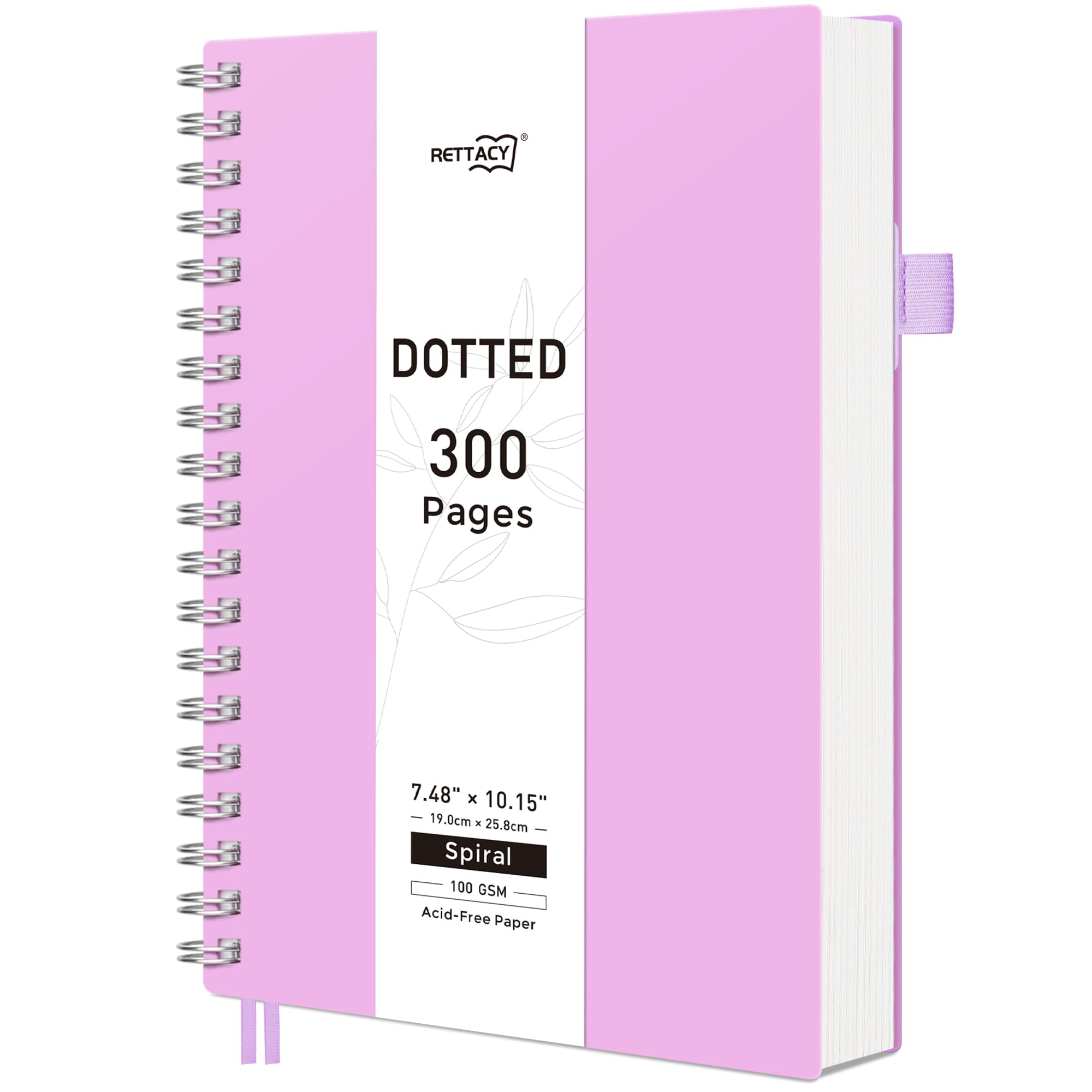 RETTACY B5 Dotted Notebook, Bullet Dot Grid Journal, Wirebound Spiral Notebooks 300Pages /150 Sheets for Writing,100gsm, Flexible Plastic Cover, for Women Men Work Office School,19 x 25 cm - Purple