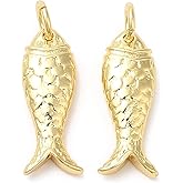 KitBeads 10Pcs 18K Gold Plated Fish Charms Brass Sea Life with Jump Ring Marine Ocean Animal Charms for Jewelry Making Earrings Necklaces Crafts