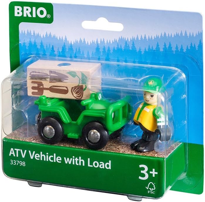 BRIO World ATV with Load Toy Vehicle and Figure - Wood Lumber Forest Play